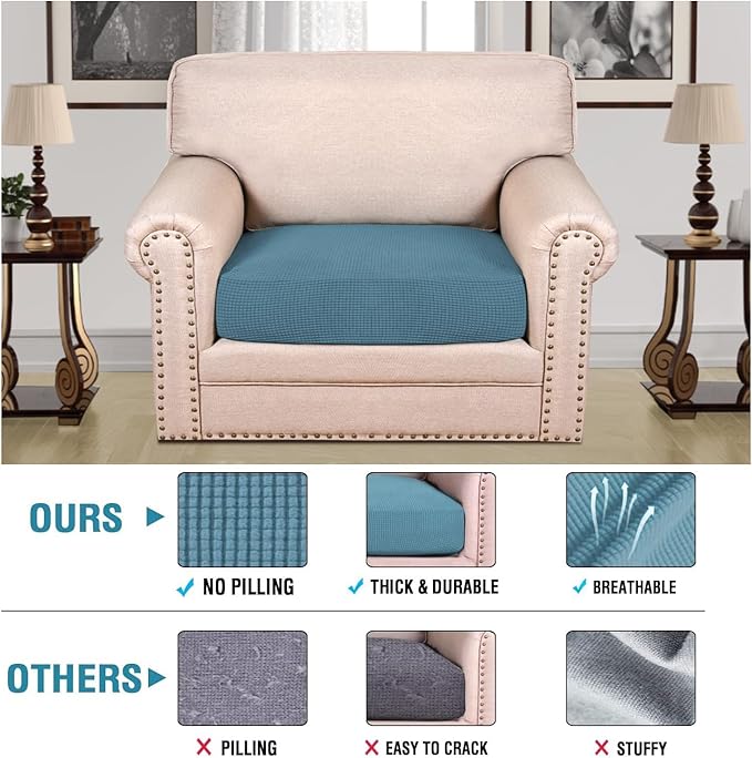 H.VERSAILTEX Super Stretch Individual Seat Cushion Covers Sofa Covers Couch Cushion Covers Slipcover Sets Thick Jacquard Textured Twill Fabric (1 Piece Chair Cushion Cover, Storm Blue)