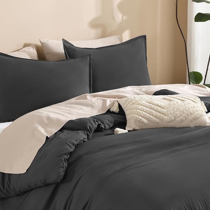 Litanika Grey Comforter Full Set, Dark Gray Lightweight Plain Bedding Comforters Sets, All Season Fluffy Bed Set (79x90In Comforter & 2 Pillowcases)