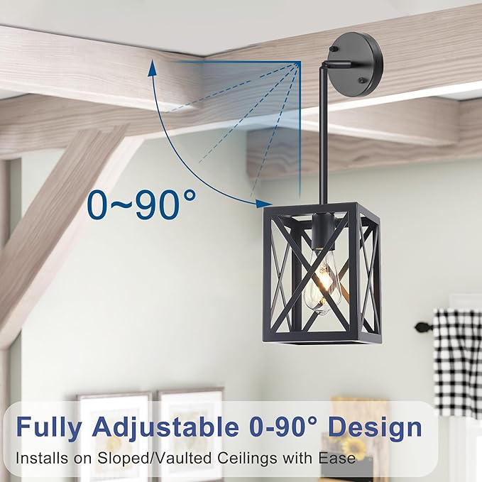 Farmhouse Lantern Pendant Light Fixtures Ceiling Hanging Rustic Chandelier Black (1 Light)