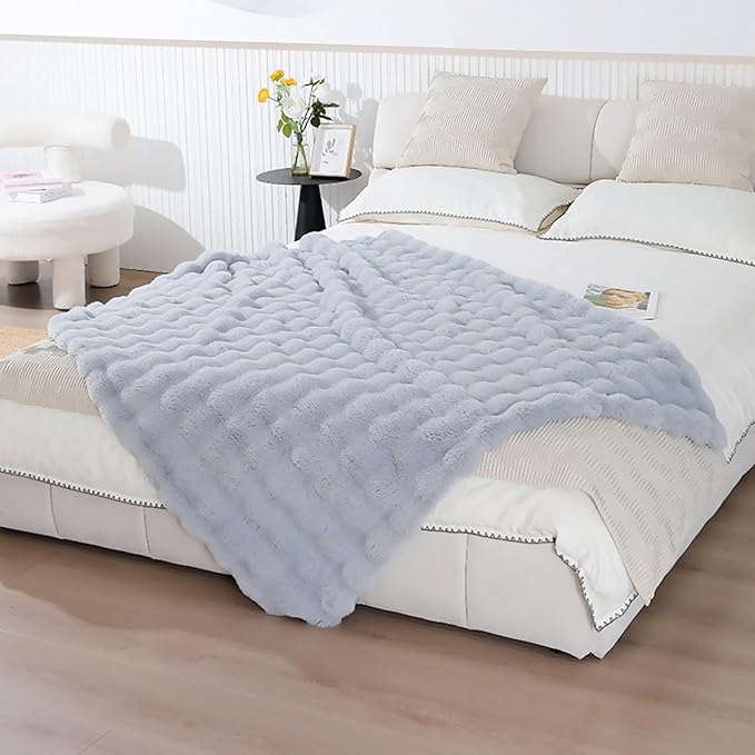 UKELER Plush Furry Throw Blanket Large Super Soft Fluffy Blankets Throws for Bed, Couch, Sofa, Office, Camping Plush Shaggy Faux Fur Blanket 60''x80'' Grey