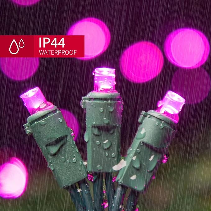 Pink Wide Angle LED String Lights, 64.8 Ft 300 Count, Pack of 3 Strands 21.9 Ft 100 Lights UL Certified Commercial Grade Green Wire 5mm Holiday String Light