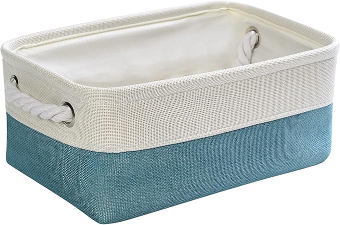TheWarmHome Fabric Storage Bin with Handles,Storage Basket for Home Storage and Organization, Shelf Basket with Cover for Living Room Bedroom Decor Closet(White & Green,Small ,11.8L×7.9W×5.2H