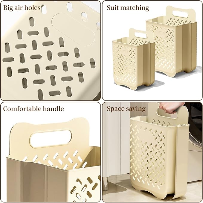 Laundry Basket Hamper,Hanging Wall Collapsible Laundry with Handle,Space-Saving Foldable Storage Dirty Washer Organizer Bin Multi-function Container Waterproof Durable,Set of 2(XL&M)