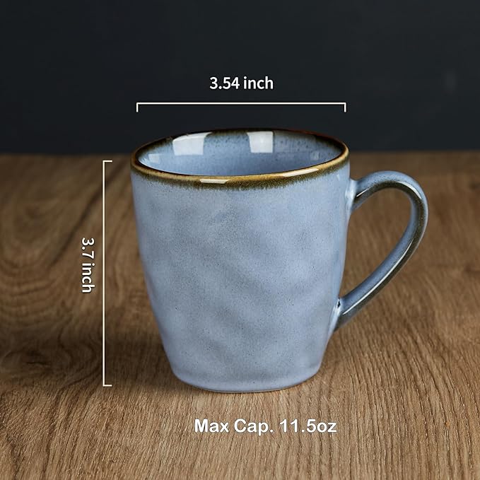 famiware Coffee Mugs Set of 4, Ocean Round 11.5oz Coffee Cup Set with Handle for Cocoa, Milk, Hot Chocolate, Tea or Water, Stoneware Cups for Kitchen, Reactive Glaze, Microwave Dishwasher Safe, Blue