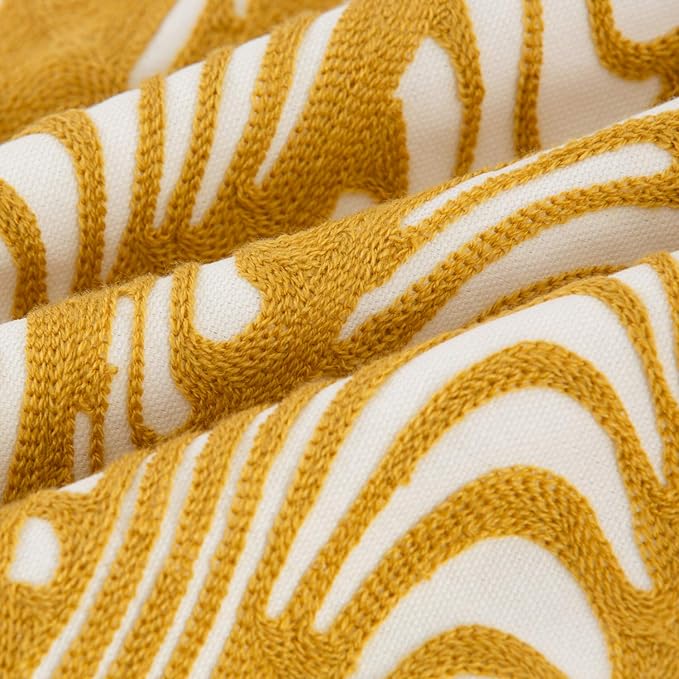 HWY 50 Yellow Decorative Throw Pillow Covers 18x18 Inch (1 Piece), Embroidered Cotton Farmhouse Cushion Cover Pillow Case for Sofa Couch Living Room Bed, Texture