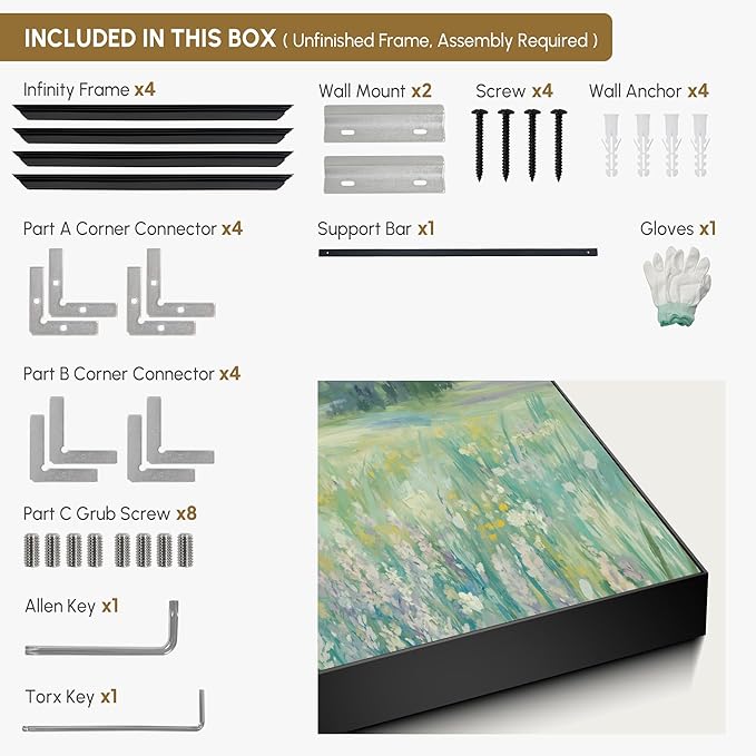 SIGNWIN 36"x72" Extra Large Framed Wall Art Wildflower Meadow Landscape Soft Pastel Nature Illustration for Home Living Room Bedroom Decor (Frame Assembly Required)