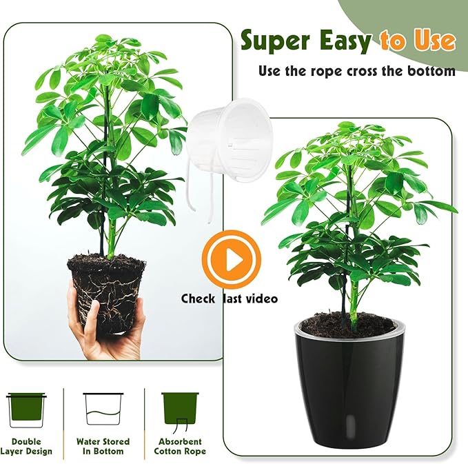 Self Watering Pots for Indoor Plants, 12-Pack 5'' Self Watering Planter with Drainage Holes, Small African Violet Pots with Water Level Indicator, Clear Wick Pot, Black