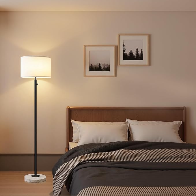 Floor Lamp for Bedroom,Modern Floor Lamp for Living Room,Standing Lamp with Marble Base,Tall Standing Lamp for Bedroom,Reading,Office & Kids' Room,LED Bulb Included(Black)