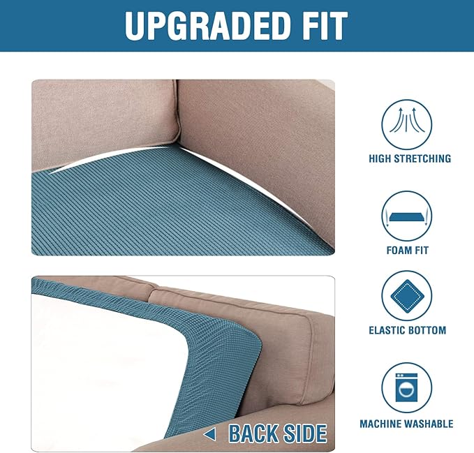 H.VERSAILTEX Super Stretch Individual Seat Cushion Covers Sofa Covers Couch Cushion Covers Slipcover Sets Thick Jacquard Textured Twill Fabric (1 Piece Chair Cushion Cover, Storm Blue)