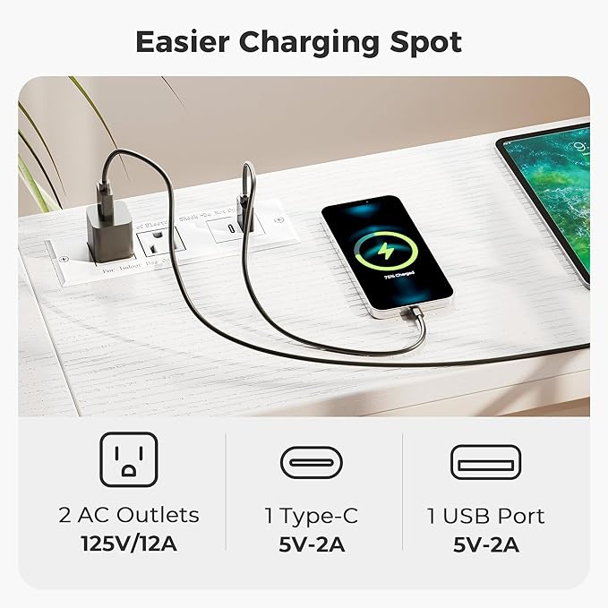 SUPERJARE Console Table with Outlet, 63 Inch Sofa Table with Charging Station, Narrow Entryway Table, Skinny Hallway Table, Behind Couch Table, for Living Room, Plants, White