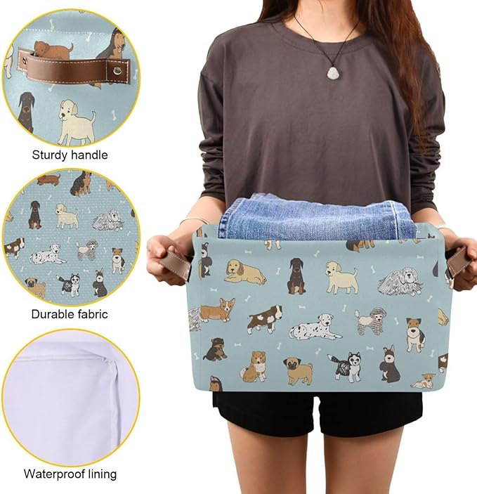 Multi-purpose Storage Basket Bin Cute Dog Puppy Organizer Collapsible Shelf Basket Cube with Handle for Nursery Bedroom Bathroom