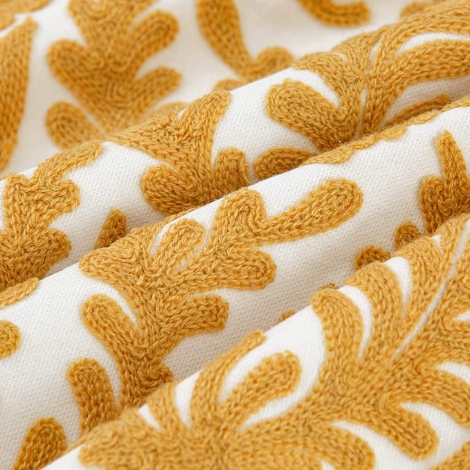 HWY 50 Mustard Yellow Decorative Throw Pillow Covers 18x18 Inch (1 Piece), Embroidered Cotton Farmhouse Cushion Cover Pillow Case for Sofa Couch Living Room Bed Bedroon, Floral Branches