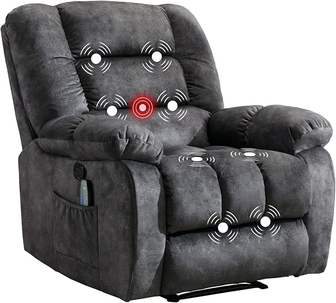 Massage Recliner Chair with Heat and Massage, Soft Fabric Ergonomic Manual Reclining Chairs, Heavy Duty Reclining Sofa Chair with Side Pockets for Living Room (D-Grey)