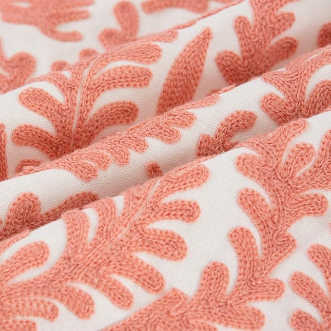 HWY 50 Coral Pink Decorative Throw Pillow Covers 18x18 Inch (1 Piece), Embroidered Cotton Farmhouse Cushion Cover Pillow Case for Sofa Couch Living Room Bed Bedroon, Floral Branches