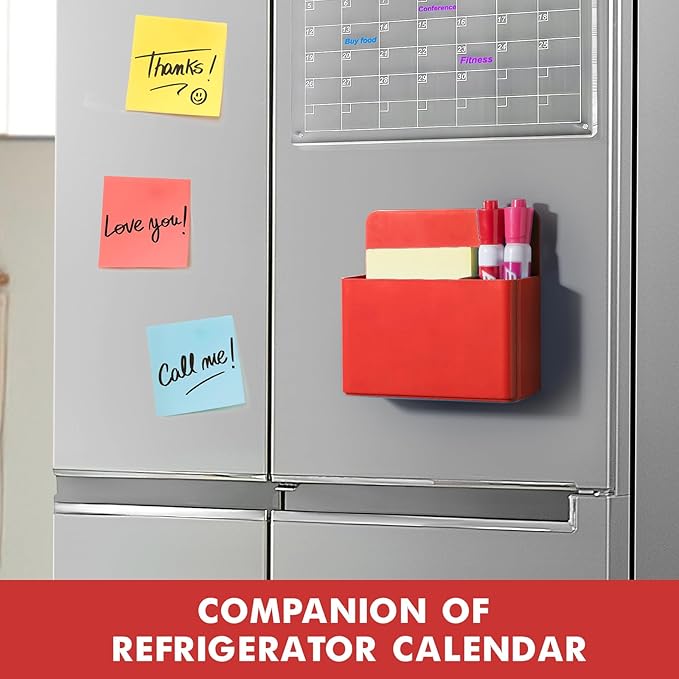 BEYGORM 2 Pack Plastics Magnetic Pen Holder for Refrigerator, Dry Erase Marker Holder for Whiteboard,Magnet School Locker Organizer Accessories, Pencil Cup, Pen Caddy, Classroom Organization(Red)