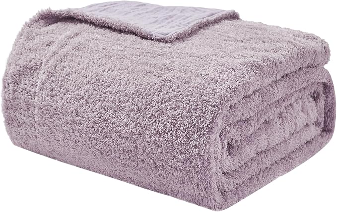 EMME Muslin and Fleece Queen Blanket Reversible - 80"*90" Lavender Soft Warm Throw Blankets for Couch Bed Picnic Travel Bed