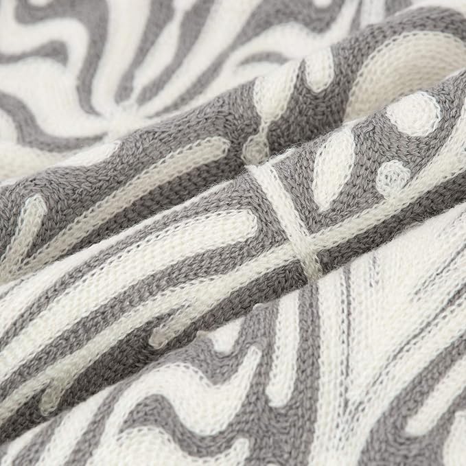 HWY 50 Grey Gray Decorative Lumbar Pillow Cover Rectangle 12x20 Inch (1 Piece), Embroidered Cotton Farmhouse Cushion Cover Pillow Case for Sofa Couch Living Room Bed, Minimalist Floral