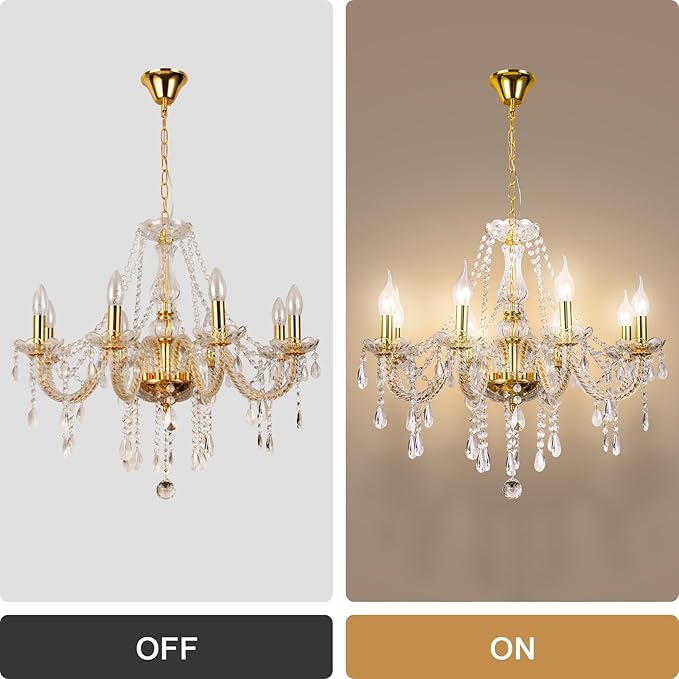 Modern Elegant 8 Lights K9 Crystal Glass Chandelier Golden Pendant Ceiling Lighting European Style for Dining Living Room Bedroom Transparent, 8 E12 Bulbs Required