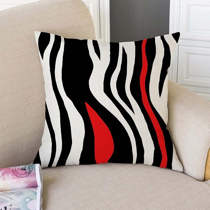TSSOHU Throw Pillow Cover Geometric Black and White Red Abstract Line Decorative Pillow Case Home Decor Square 18x18 Inches Pillowcase