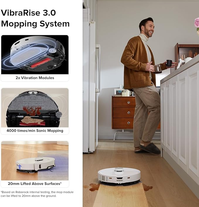 roborock S8 MaxV Ultra with Refill & Drainage System Robot Vacuum and Mop, FlexiArm Design, Auto Mop Washing&Drying, 10000Pa Suction, Obstacle Avoidance, 20mm Auto Mop Lifting, Smart Dirt Detection