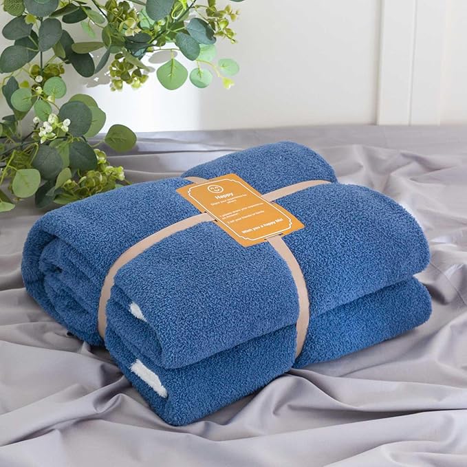 Soft Fuzzy Throw Blanket - Blue Cozy Warm Knit Fluffy Plush, Lightweight & Breathable, Throw for Bed, Chair, Sofa, Couch, Outdoor, 60"X80", Oeko-TEX Certified