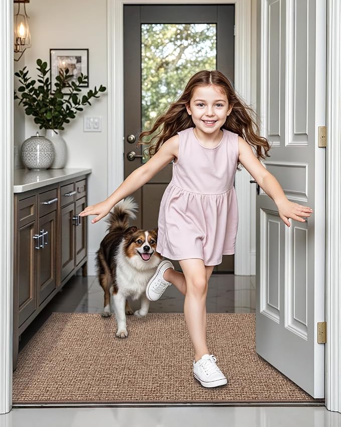 LUMI Indoor Door Mat 24"x36", Ultra Thin Low Profile Non-Slip Doormat for Home Entrance, Absorbent & Stain-Resistant Welcome Mats, Washable Entryway Mat for Front Door, Patio, Porch, Camel