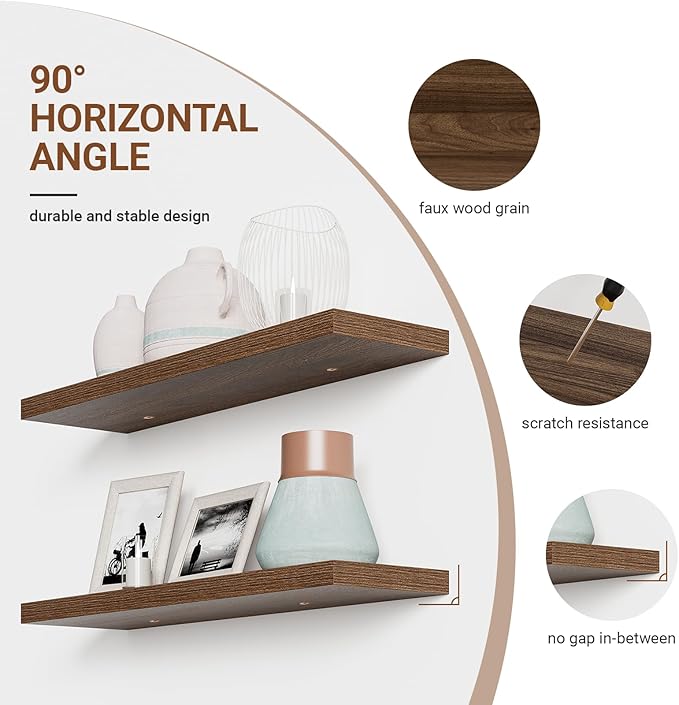 Heimlove Floating Shelves for Wall 36 Inches Long,9.3" Deep Walnut Floating Shelf Set of 2,Wall Mounted Shelves for Bathroom Bedroom Living Room Kitchen Office,Shelf for Books Storage,Home Decor