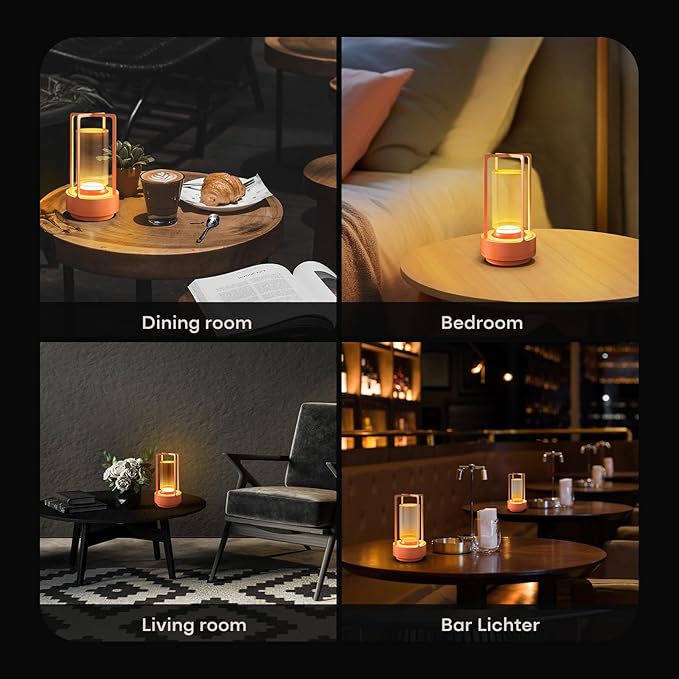 Portable Metal Table Lamp for Indoor/Outdoor ,Rechargeable Cordless LED Lamp, 3-Colour Infinitely Dimming Battery Powered Small Desk Lamp, Restaurant/Bedroom/Bar/Coffee/Camping Light (Orange set of 2)
