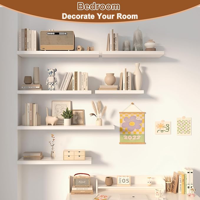 40 Inch Floating Shelf 3 Pack Large Floating Shelves for Wall No Drilling Accessories Included Deep Wall Shelves for Living Room Kitchen Farmhouse 40" W x 12" D x 1.2" White