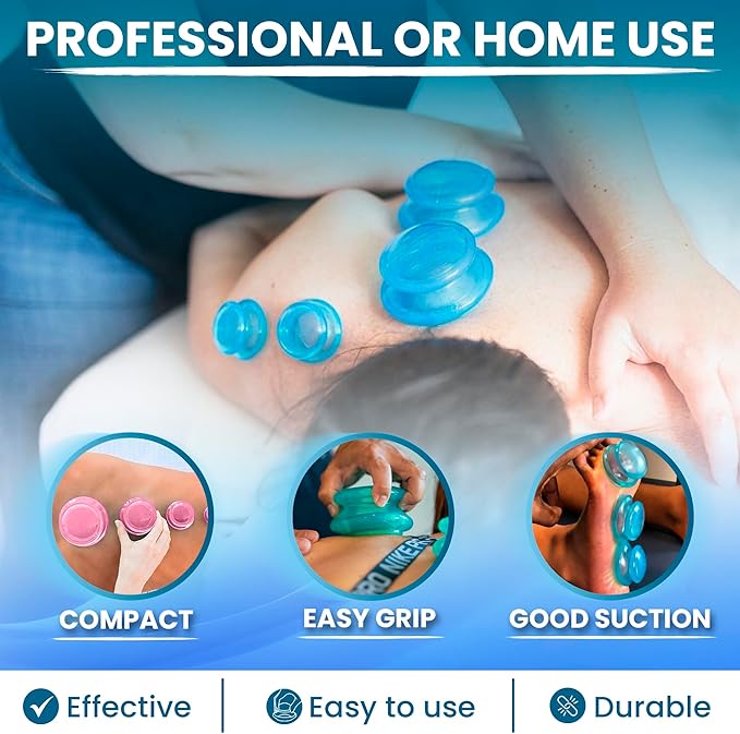 Lure Essentials Edge Silicone Cupping Set, Cupping Kit for Massage Therapy, Long Lasting Cups for Professional & Home Use, Body Sculpt Cup for Cellulite, Ultra Transparent Blue (8 Count)