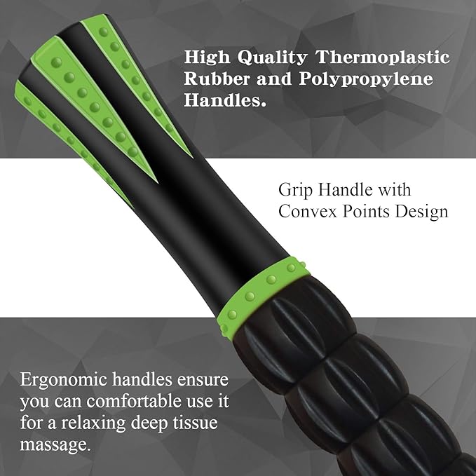 Muscle Roller Massage Roller Stick for Athletes, Help Reducing Muscle Soreness Cramping Tightness Leg Arms Back Calves Muscle Massager(Green - Black- 18 inch)