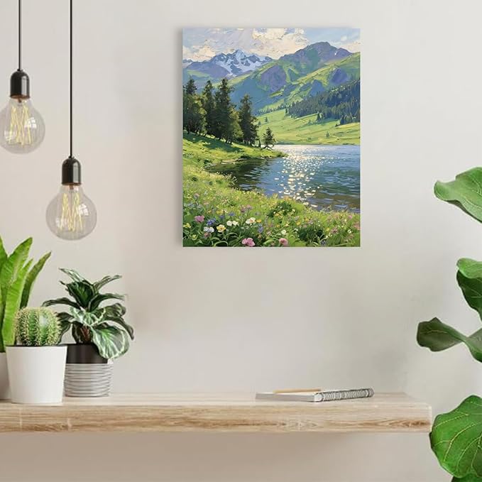 The scenery of mountain streams and green meadows is suitable for living rooms bedrooms offices landscape posters and wall paintings