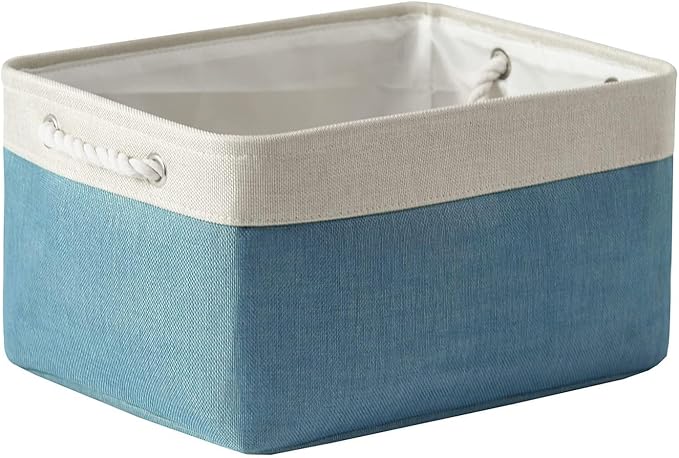 TheWarmHome Fabric Storage Bin with Handles,Storage Basket for Home Storage and Organization, Shelf Basket with Cover for Living Room Bedroom Closet(White & Green Large,15.7L*11.8W*8.3H