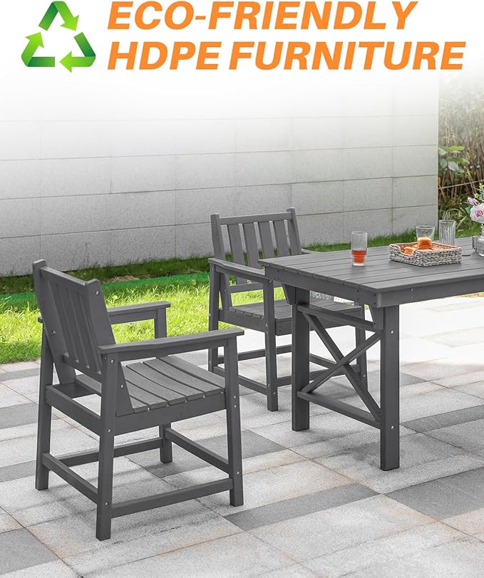 Patio Dining Chair Set of 2, HDPE Outdoor Dining Chair, Ergonomic HDPE Dining Chairs with Deep Seating, All Weather Outdoor Chairs Furniture for Backyard, Deck, Garden, Poolside, Smoke Gray