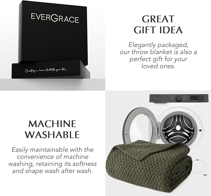 Chunky Chenille Knit Throw Blanket for Couch, Soft Luxurious Moss Stitch Blankets for Bed, Cozy Decorative Farmhouse Knitted Throws for Sofa, Olive Green, 60" x 80"