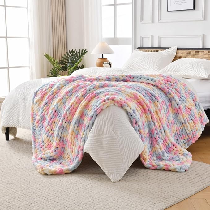 Ultra Soft Chunky Knit Blanket Throw -50x60 Hand Knitted Warm Chenille Throw Blanket, Home Decor Soft Thick Yarn Cable Knit Blanket Breathable Fleece Banket Christmas for Couch Bed Sofa Best GIF