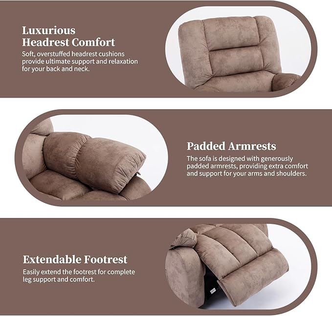 Massage Recliner Chair with Heat and Massage, Soft Fabric Ergonomic Manual Reclining Chairs, Heavy Duty Reclining Sofa Chair with Side Pockets for Living Room (Tan)