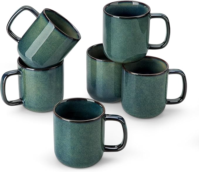 vancasso STARRY Coffee Mugs Set, 12 oz Ceramic Coffee Cups for Latte Hot Tea Cappuccino Cocoa Milk Stoneware Cups Set of 6, Dishwasher & Microwave Safe, Green