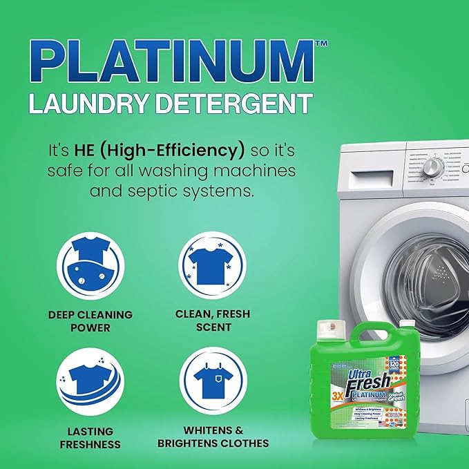 Ultra Fresh 2 Pack 3X Platinum Liquid Laundry Detergent up to 320 Loads, Original Green - Deep Cleaning Power and Fresh Scent for Washing Clothes