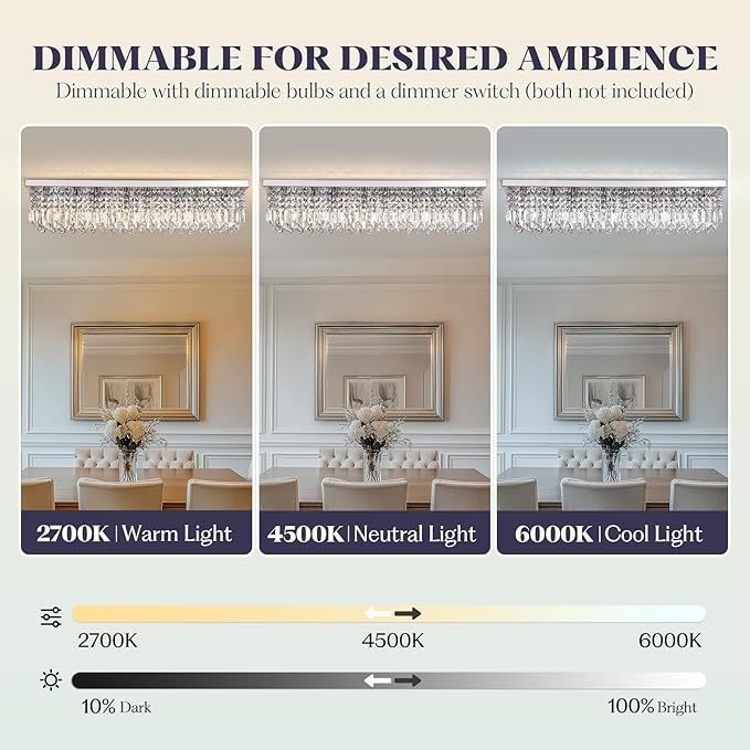 Modern Crystal Chandelier, 8-Lights Rectangle Chandelier Rectangular Flush Mount Pendant Ceiling Light Fixture K9 Crystal Raindrop Chandeliers for Dining Living Room Kitchen Island πππ ππ§ππ‘