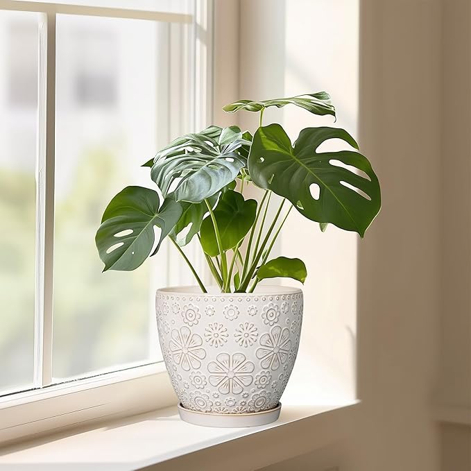 Ceramic Planter 8 Inch Plant Pot with Drainage Hole and Saucer Ceramic Pots for Indoor Plants Outdoor Large Flower Pot for Home Decor White