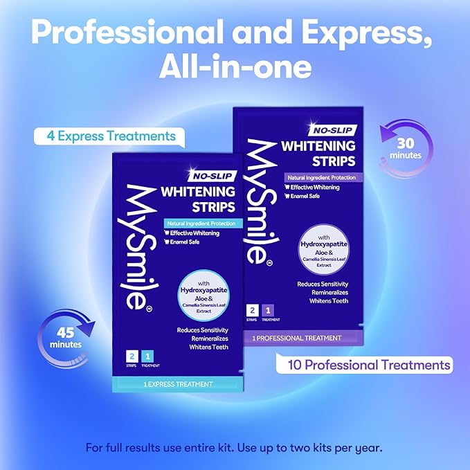 MySmile Teeth Whitening Strips 14 Treatments Kit, Hydroxyapatite-Infuse White Strips, Non-Sensitive Teeth Whitening with Soothing Natural Ingredients, Enamel-Safe, Residue-Free, Non-Slip(28 Count)