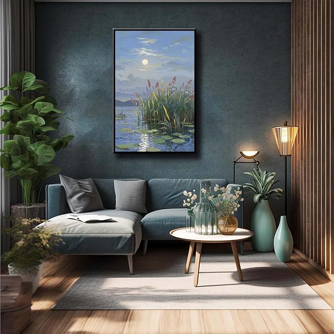 Landscape poster artwork art poster natural landscape painting reed marsh under the moonlight suitable for living room bedroom home wall