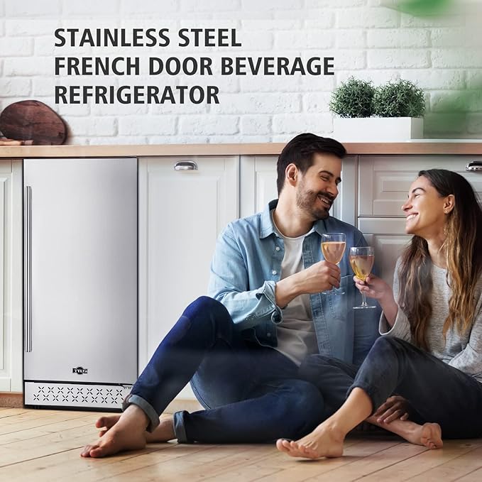 Tylza Beverage Refrigerator 15 Inch Wide, Mini Fridge Stainless Steel Under Counter Beverage Cooler, 130 Cans Beer Fridge with Built-in and Freestanding Beverage Fridge