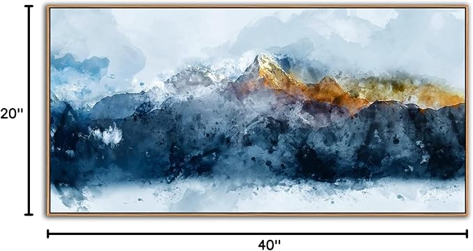 Framed Wall Art Canvas Indigo Abstract Mountain Pictures Wall Decor Blue Grey Orange Mountain Peaks Canvas Painting Prints Modern Abstract Artwork for Living Room Bedroom Decoration 20" x 40"