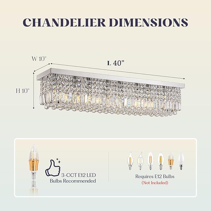 Modern Crystal Chandelier, 8-Lights Rectangle Chandelier Rectangular Flush Mount Pendant Ceiling Light Fixture K9 Crystal Raindrop Chandeliers for Dining Living Room Kitchen Island πππ ππ§ππ‘