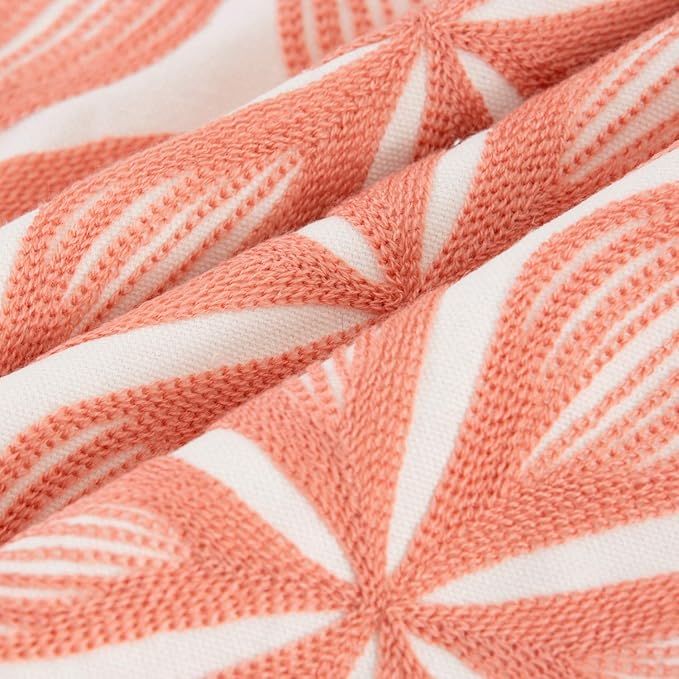 HWY 50 Coral Pink Decorative Throw Pillow Covers 18x18 Inch (1 Piece), Embroidered Cotton Farmhouse Cushion Cover Pillow Case for Sofa Couch Living Room Bed, Fashion Geometric