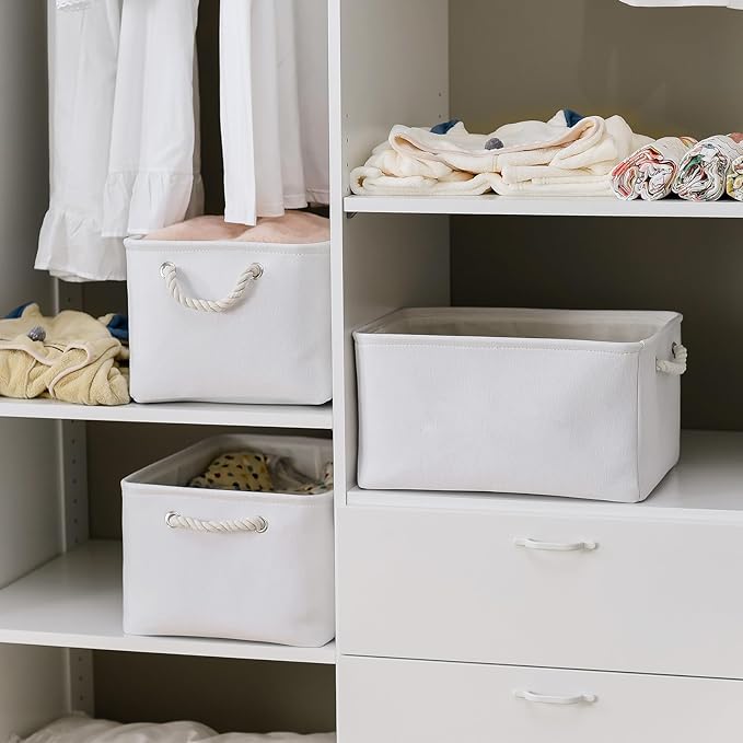 TheWarmHome Fabric Storage Bin, Large 1 Pack 15.7L*11.8W*8.3H Storage Basket for Home Storage and Organization, Shelf Basket with Cover for Living Room Bedroom Closet(White