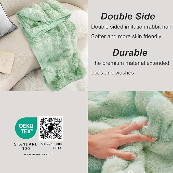 Bcareself Faux Fur Blanket Two Sided Ultra Soft Fluffy Reversible Fuzzy Throw Blanket for Women Men Double Sided Ombre Faux Luxe Faux Fur Thick Minky Blanket for Couch Bed