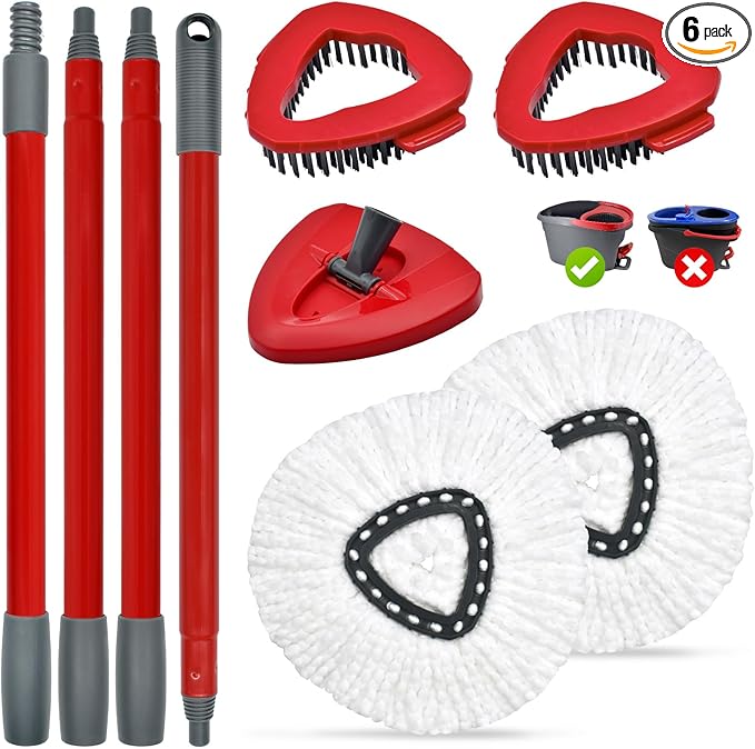 Spin Mop Head Replacement,Iron Spin Handle,Brush and Base Compatible with O Cedar EasyWring 1 Tank System,Microfiber Mop Refills and 30-58" Handle Combo Set to Floor Cleaning(White,1 Tank)